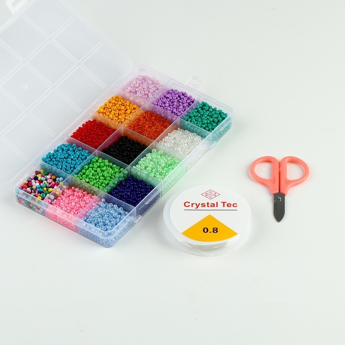 Набор для создания украшений, 15 цветов, размер 1 штуки: 3 мм., леска, ножницы
