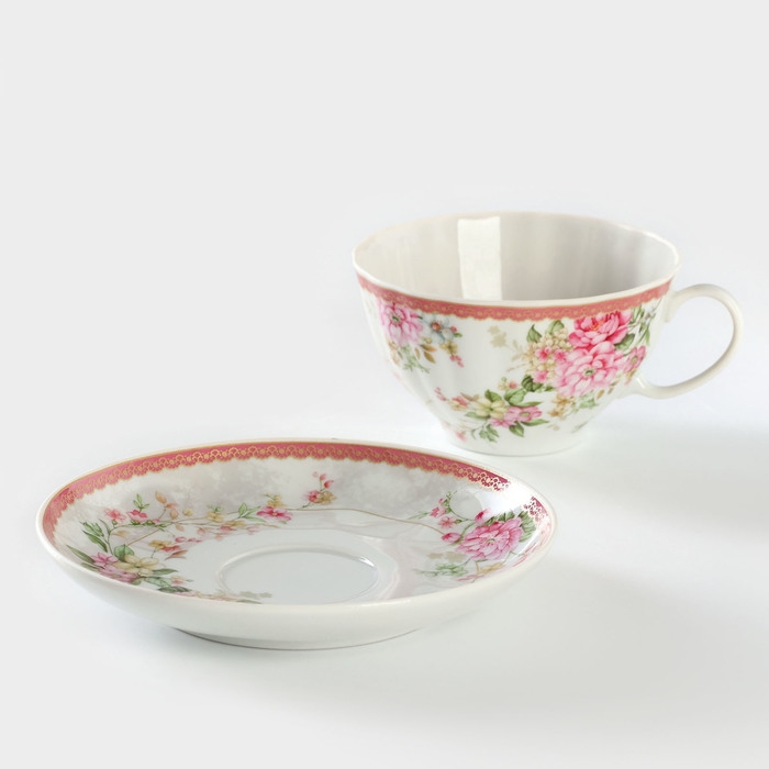 Чайная пара фарфоровая &laquo;Цветочный вальс&raquo;, 275 мл
