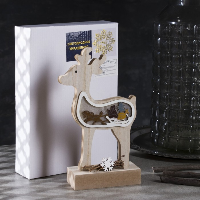Светодиодная фигура «Олень» 12 × 23 × 5 см, дерево, батарейки АААх2 (не в комплекте), свечение тёплое белое Светодиодная фигура «Олень» 12 × 23 × 5 см, дерево, батарейки АААх2 (не в комплекте), свечение тёплое белое