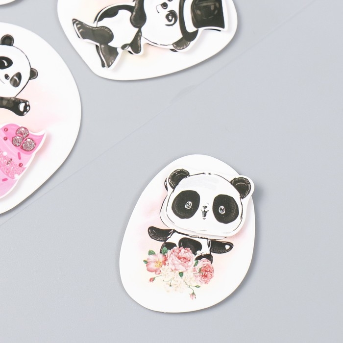 Наклейка картон 2 слоя "Цветочные панды" 17х12 см