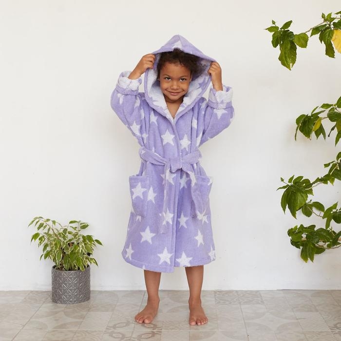 Халат махровый детский Крошка Я &laquo;Звездочки&raquo; размер 32, цвет лаванда, 100% хлопок 360 г/м2