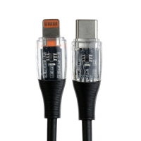 Кабель, 3 А, Type-C - Lightning, 20 W, прозрачный, TPE оплётка, 1 м, чёрный Кабель, 3 А, Type-C - Lightning, 20 W, прозрачный, TPE оплётка, 1 м, чёрный