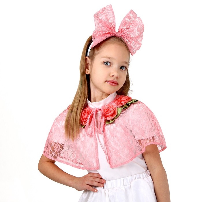 Карнавальный набор принцессы пелерина гипюр коралловый,гол.убор 98-128 Карнавальный набор принцессы пелерина гипюр коралловый,гол.убор 98-128