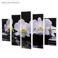 Модульная картина "Белые орхидеи у воды" (2-23х52; 2-24х70; 1-24х80) 120х80см