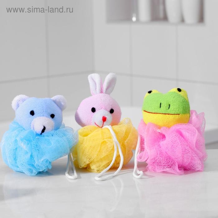 Мочалка детская с мягкой игрушкой Доляна &laquo;Зверята&raquo;, 20 гр, игрушка и цвет МИКС
