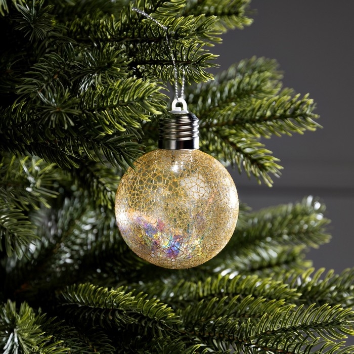 Елочный шар &laquo;Ледяной узор&raquo; d=8 cм, 1 LED, LR44x3 (в комплекте), свечение тёплое белое