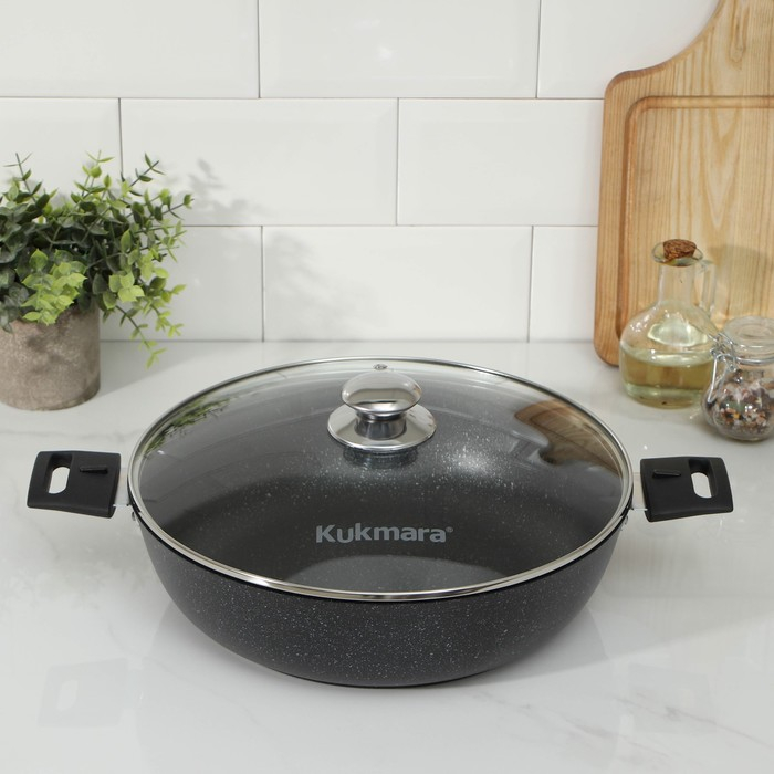 Сотейник, d=30 см, съёмные ручки, стеклянная крышка, антипригарное покрытие, цвет тёмный мрамор Сотейник, d=30 см, съёмные ручки, стеклянная крышка, антипригарное покрытие, цвет тёмный мрамор