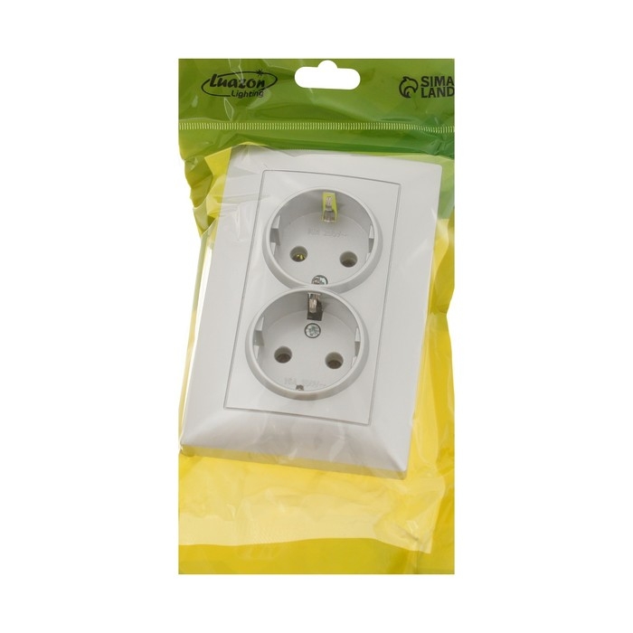 Розетка двухместная Luazon Lighting Розетка двухместная Luazon Lighting "Антей", 16 А, скрытая, с з/к, серебристая