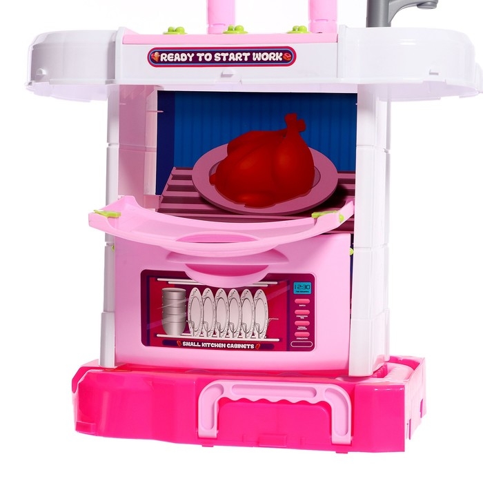 Игровой модуль в чемодане на колёсиках 3 в 1: плита, кухня, чемодан, 43 предмета