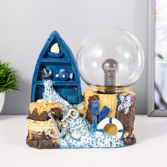 Плазменный шар Плазменный шар "Побережье" синий 15х9х18 см RISALUX