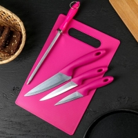 Набор кухонных принадлежностей, 5 предметов: ножи 9 см, 12 см, 15 см, мусат, доска, цвет МИКС Набор кухонных принадлежностей, 5 предметов: ножи 9 см, 12 см, 15 см, мусат, доска, цвет МИКС