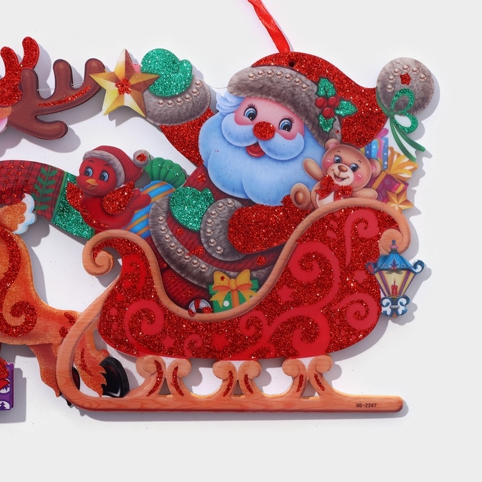 Декоративное светящиеся украшение (подвеска) Декоративное светящиеся украшение (подвеска) "Дед мороз на санках" 20,5х37 см