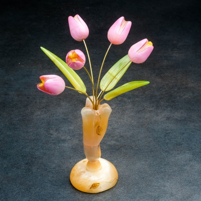 Сувенир &laquo;Тюльпаны в вазе&raquo;, 5 цветков, 11&times; 22 см, селенит