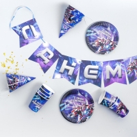 Набор бумажной посуды одноразовый С днём рождения&raquo;, роботы, 6 тарелок, 6 стаканов, 6 колпаков, 1 гирлянда