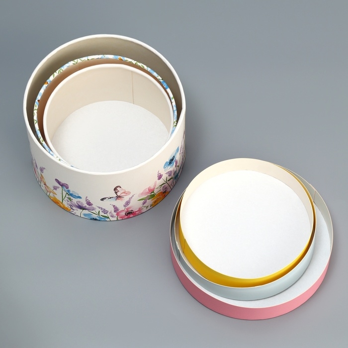 Набор шляпных коробок 3 в 1, упаковка подарочная, «Акварель», 16 х 10, 14 х 9, 13 х 8.5 см Набор шляпных коробок 3 в 1, упаковка подарочная, «Акварель», 16 х 10, 14 х 9, 13 х 8.5 см