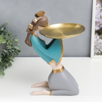 Сувенир полистоун подставка "Девушка в африканском наряде" бежево-голубой 35х12х23 см