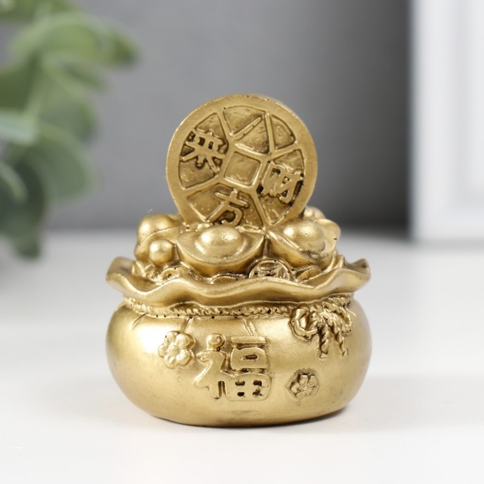 Нэцкэ полистоун под бронзу "Мешки со слитками золото - На богатство" набор 2 шт 4,4х4,4х5 см   99191