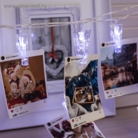 Гирлянда &laquo;Нить&raquo; 4.5 м с насадками &laquo;Прищепки&raquo;, IP20, прозрачная нить, 20 LED, свечение белое 220 В