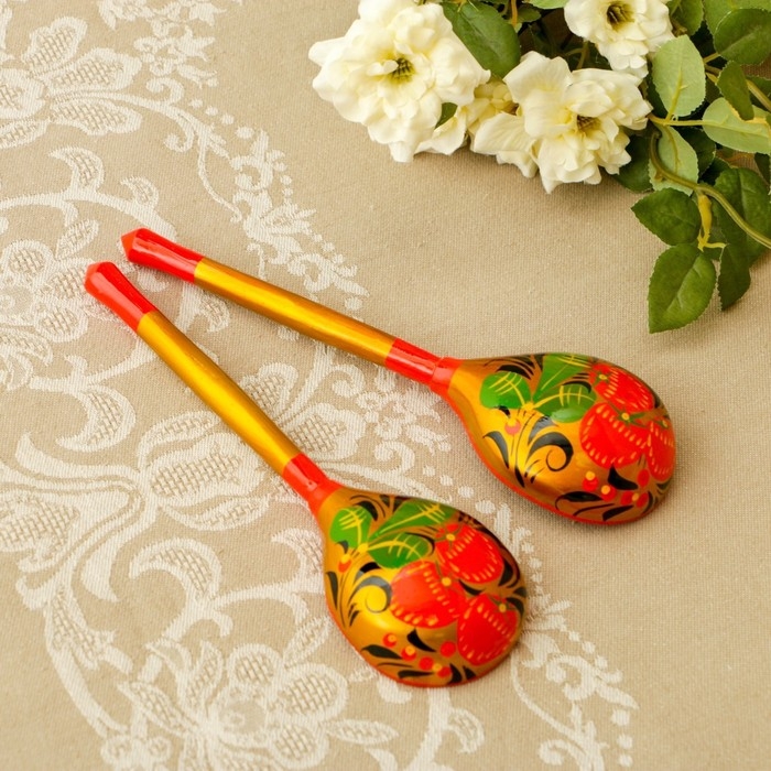 Ложка полубаская &laquo;Традиционная&raquo;, золото, 19&times;6 см, хохлома