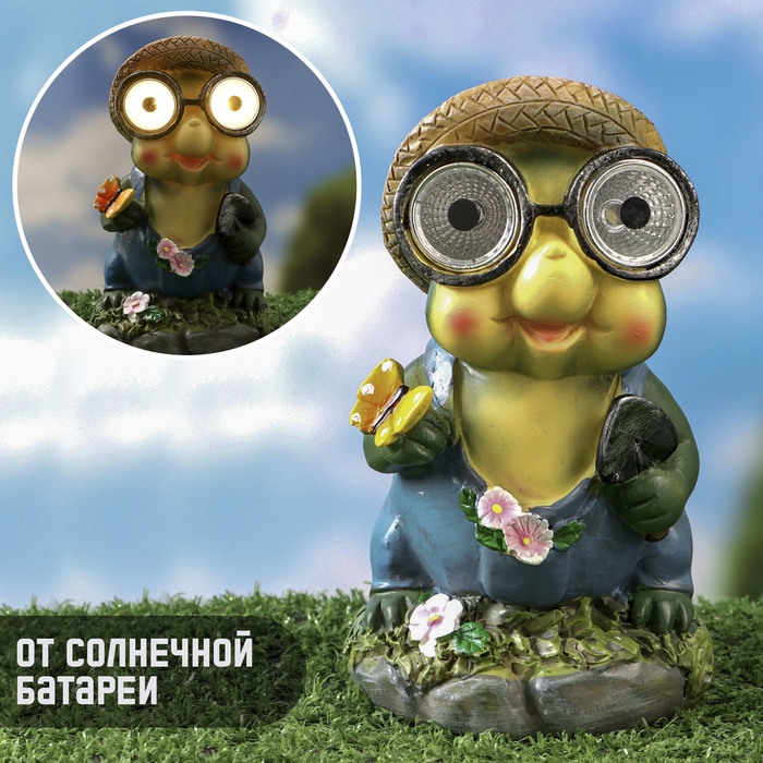 Садовый фонарь Садовый фонарь "Лягушонок с бабочкой" 7х8х15см