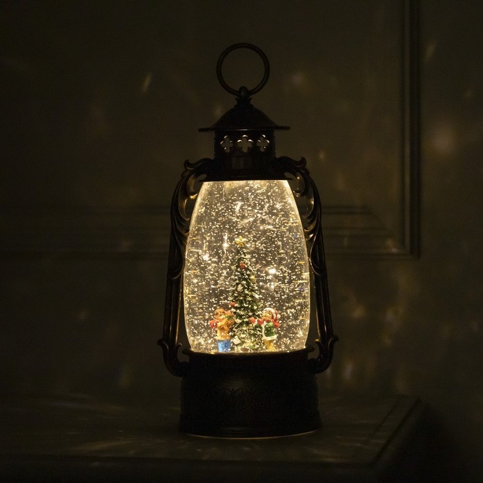 Светодиодная фигура &laquo;Фонарь с детьми и ёлкой&raquo; 15 &times; 30 &times; 12.5 см, пластик, батарейки ААх3 (не в комплекте), USB, свечение тёплое белое