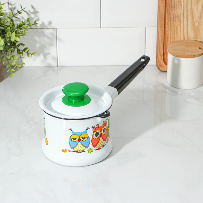 Набор посуды &laquo;Совушки&raquo;, 4 предмета: кружка 250 мл, миска 800 мл, ковш 1 л, кастрюля 1 л, индукция