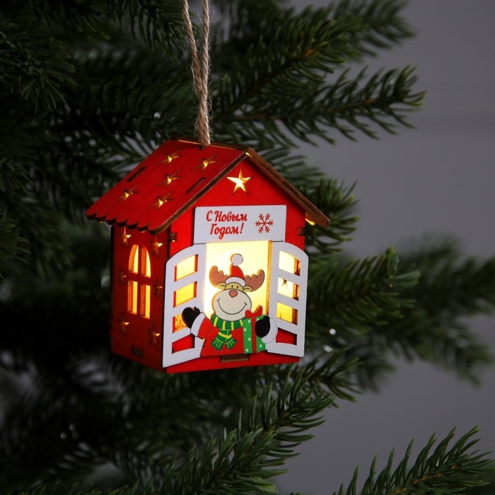 Ёлочная игрушка &laquo;Дом с оленем&raquo;, от батареек, свечение тёплое белое