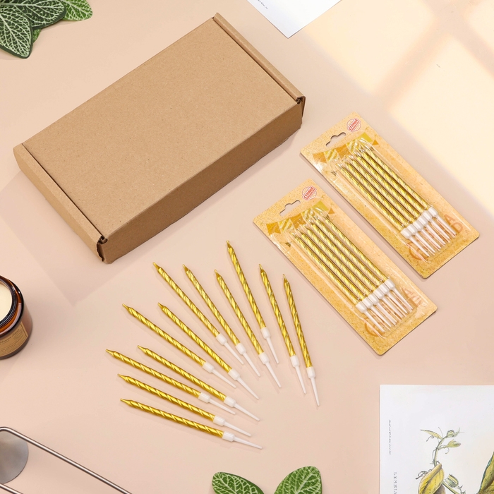 Свечи в торт "Металлик", 14 см, 12 шт, золотистые