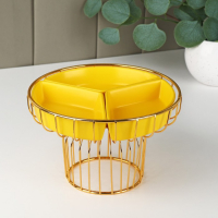 Менажница керамическая 3 ячейки на металлической подставке «Богема», 22×14 см, цвет жёлтый Менажница керамическая 3 ячейки на металлической подставке «Богема», 22×14 см, цвет жёлтый