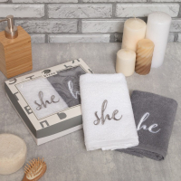 Набор полотенец "She & He" 35х50 см-2 шт, 100% хлопок, 350 г/м2 Набор полотенец "She & He" 35х50 см-2 шт, 100% хлопок, 350 г/м2
