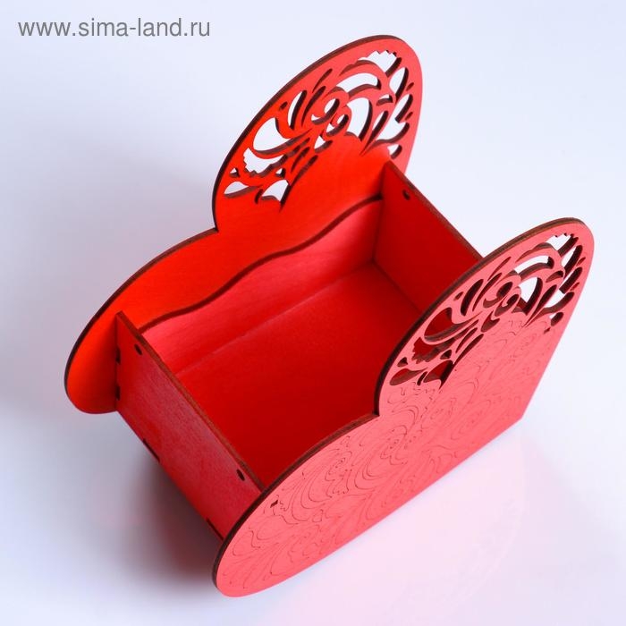 Кашпо деревянное "Сердце ажурное", красный, 18&times;8.6&times;14 см