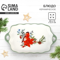 Новый год! Блюдо новогоднее керамическое «Снегирь», 23х13х2.5 см, цвет белый Новый год! Блюдо новогоднее керамическое «Снегирь», 23х13х2.5 см, цвет белый