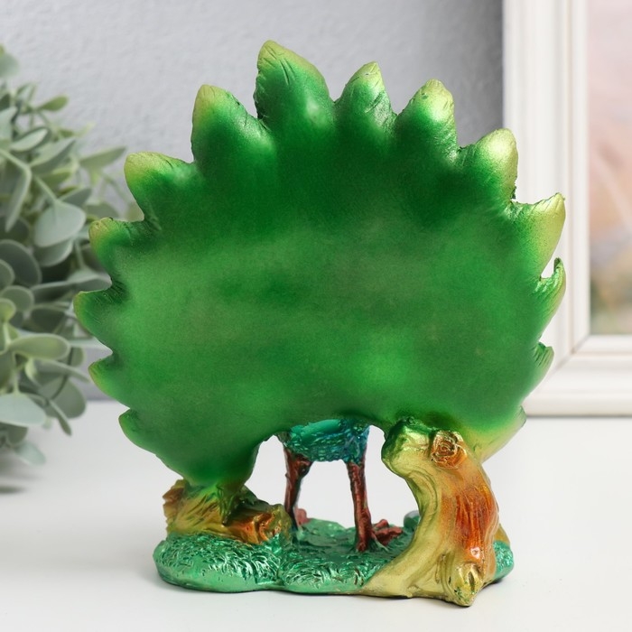 Сувенир полистоун "Зелёный павлин с королевским хвостом" 11,5х6х12 см