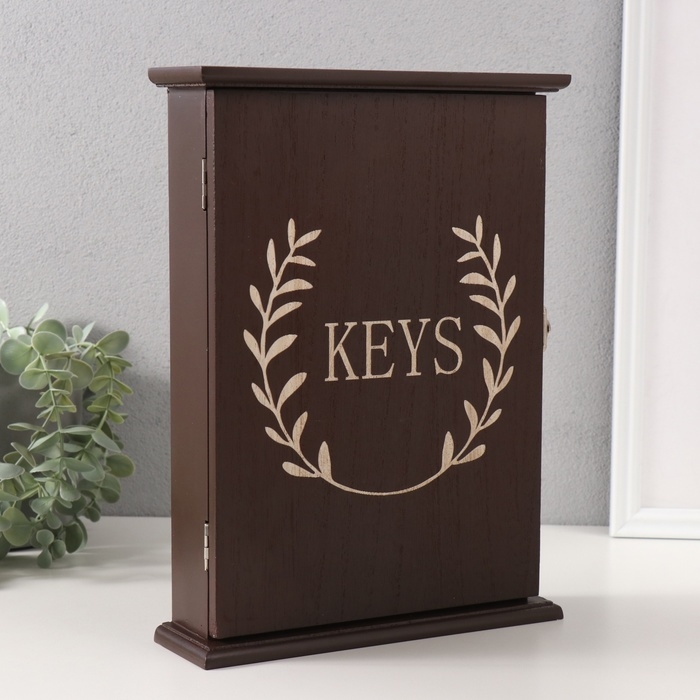 Ключница дерево 6 крючков "Растительный венок" кофейный 6х22х30 см