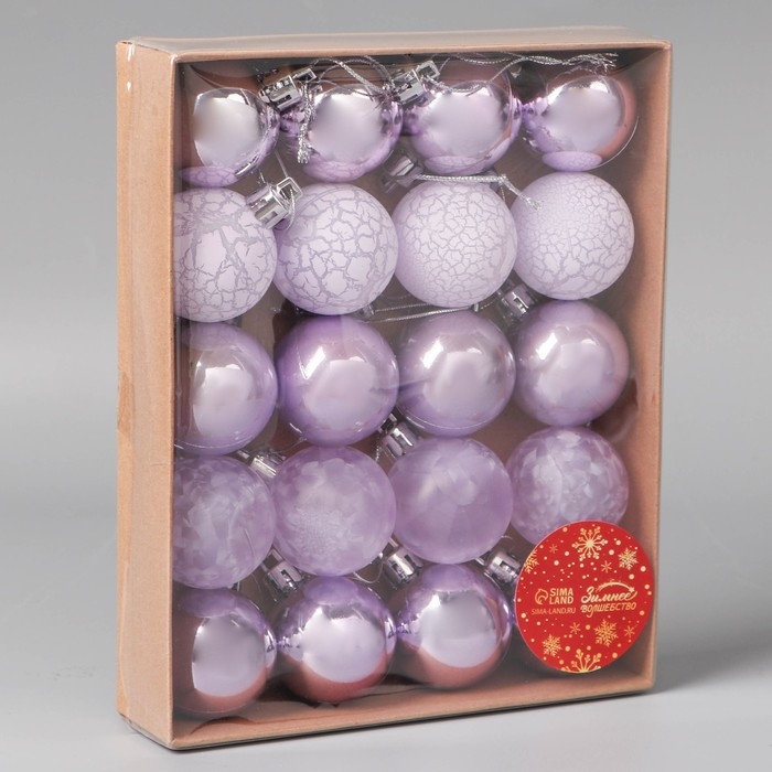 Набор шаров пластик d-4 см, 20 шт "Традиция" треск, сиреневый
