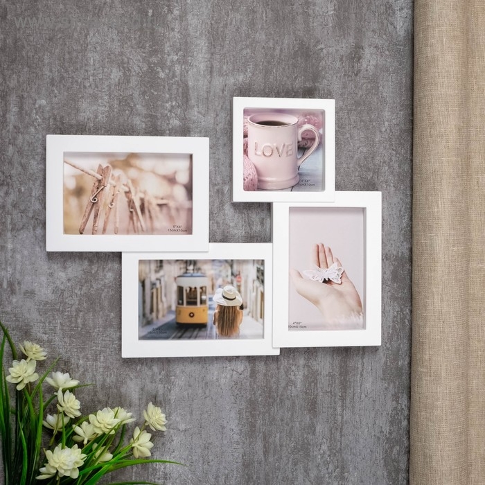 Фоторамка пластик на 4 фото 10х10, 10х15 см Фоторамка пластик на 4 фото 10х10, 10х15 см "Простая" белая 29х37,5 см