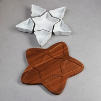 Менажница «Звезды», 5 шт: 200 мл, 1 шт: 500 мл, деревянное основание, фарфор, Иран Менажница «Звезды», 5 шт: 200 мл, 1 шт: 500 мл, деревянное основание, фарфор, Иран