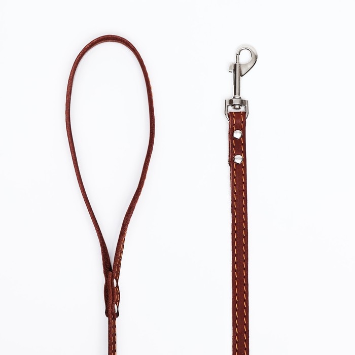Поводок кожаный однослойный, простроченный, 1.47 м х 1.2 см, коричневый