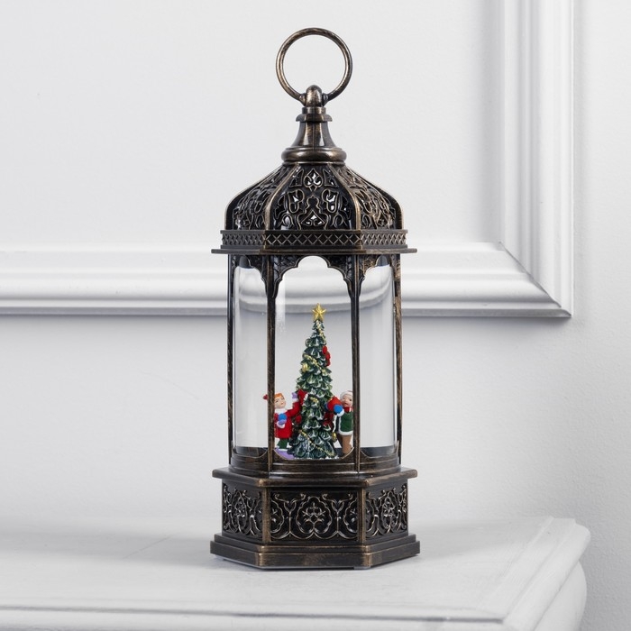 Светодиодная фигура &laquo;Фонарь с детьми и ёлкой&raquo; 13 &times; 28.5 &times; 12 см, пластик, батарейки ААх3 (не в комплекте), USB, свечение тёплое белое