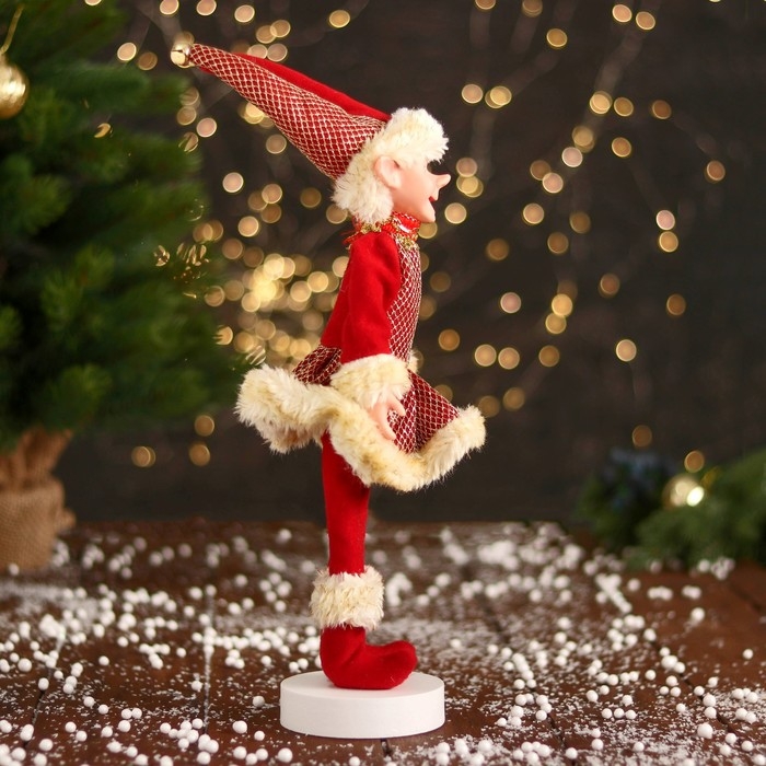 Новогодний шут Новогодний шут "В платье в сеточку и мехом" 30 см, жёлто-красный