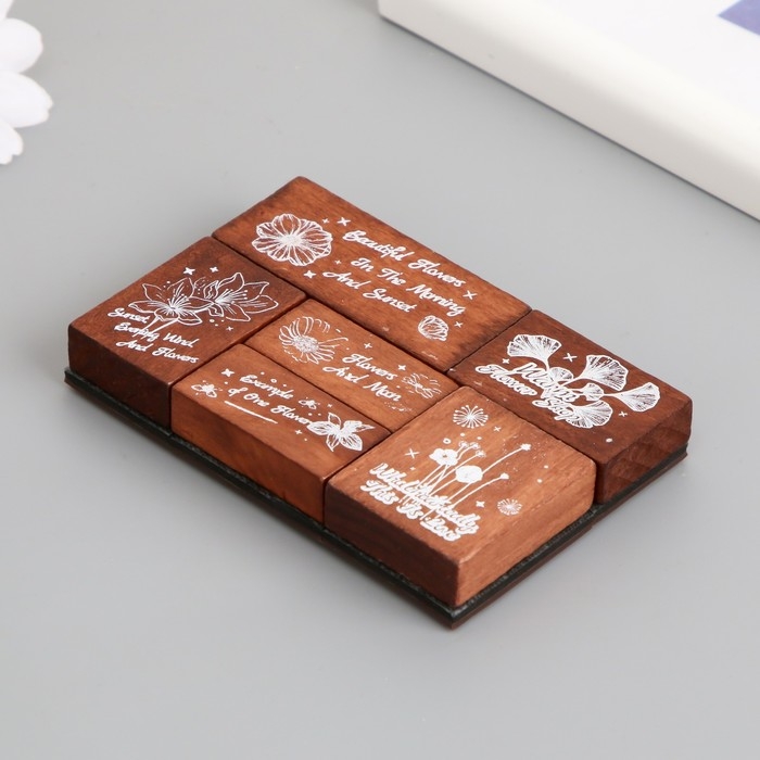 Печати дерево, резина "Язык цветов" набор 6 шт 9,6х6,6х1,6 см