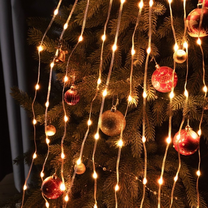 Умная гирлянда &laquo;Конский хвост&raquo; 10 нитей по 1 м роса, IP20, серебристая нить, 100 LED, пульт ДУ, приложение, свечение RGB, USB