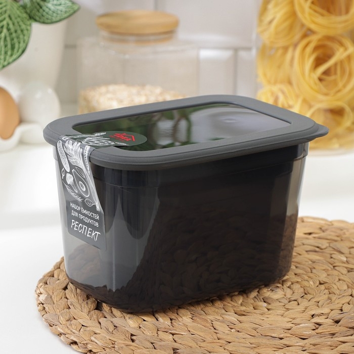 Набор ёмкостей для сыпучих продуктов «Респект», 3 шт, 0,8 л, 1,3 л, 2,3 л, прозрачные, крышка серая Набор ёмкостей для сыпучих продуктов «Респект», 3 шт, 0,8 л, 1,3 л, 2,3 л, прозрачные, крышка серая