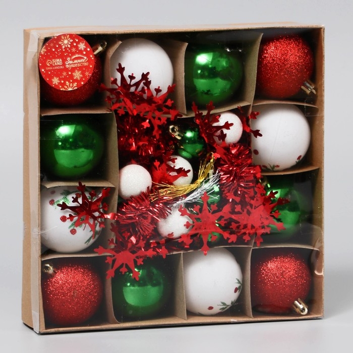 Набор шаров пластик d-6 и 2,5 см, 21 шт &laquo;Каникулы&raquo; узоры, мишура 1 м, микс