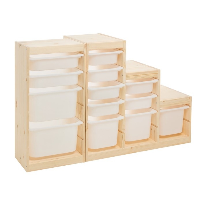 Стеллаж TROFAST-3, с контейнерами, вертикальный, Массив сосны