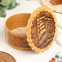 Шкатулка "Парусник", большая, 100 х 40 мм, береста