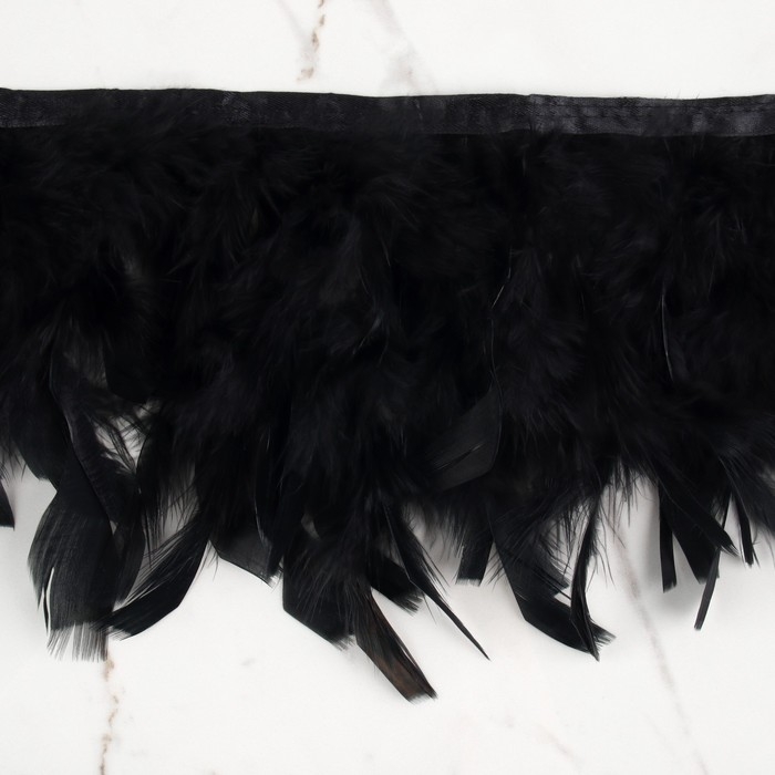 Тесьма с перьями индюка, 13-17 см, 5 &plusmn; 0,5 м, цвет чёрный