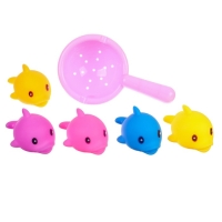 Набор резиновых игрушек для ванны &laquo;Поймай дельфина&raquo;, 8 см, с пищалкой, 6 шт, сачок, Крошка Я