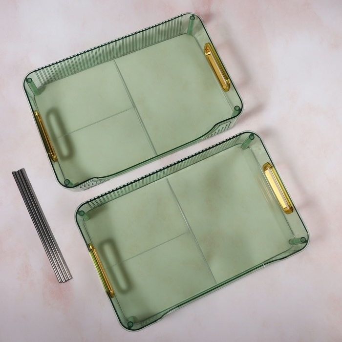 Органайзер для хранения, с ручками, 2 секции, 31 × 20 × 29 см, цвет зелёный/золотистый Органайзер для хранения, с ручками, 2 секции, 31 × 20 × 29 см, цвет зелёный/золотистый