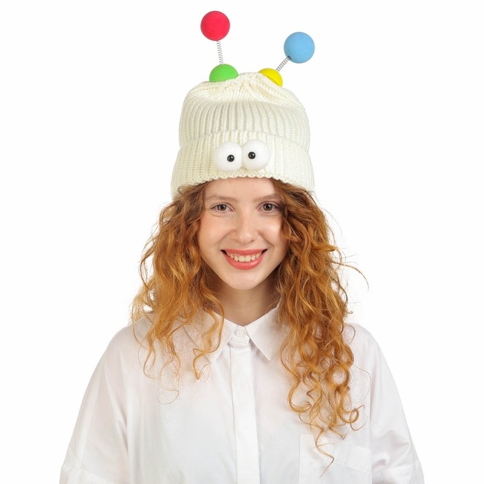 Карнавальная шапка Карнавальная шапка "Глазастик" с рожками р-р 56-58, цвет белый